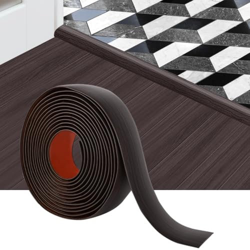 Bande de transition de sol de 3 m, bande de séparation de sol autocollante en vinyle, bande de séparation de sol plate pour joindre les espaces de sol, couverture de seuil (noyer noir)