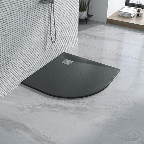 Plato de ducha 80 x 80 cm semicircular Line Extra Slim Antracita de resina sintética y polvo de mármol con desagüe de regalo