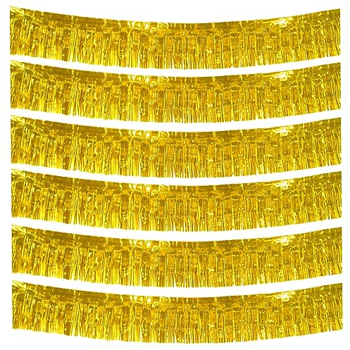 Ainmto 6-Pakete Folie Fringe Girland Metallic Folie Tinsel Fringe Girland Wand Hängende Fringe Banner für Parade Floats, Hochzeit, Weihnachten, Geburtstagsparty Halloween Deko (Gold)