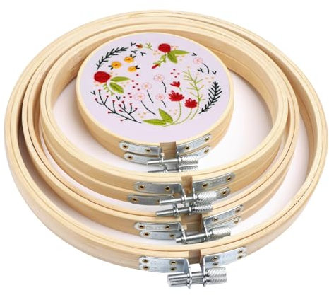JaneYi Stickrahmen Rund Set 8 Stück Stickring Verstellbare Stickrahmen Holz mit 4 Größen 10/15/18/20 cm Premium Bambus Embroidery Hoop Ring für Anfänger Profis DIY Kreuzstich Kunst & Textilprojekte