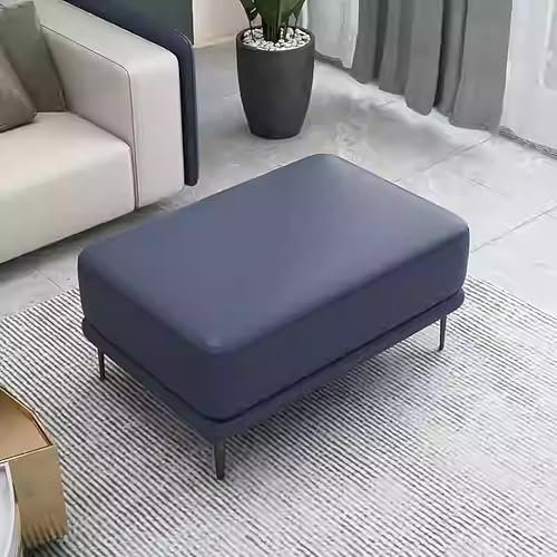 Leder-Fußstütze, Polsterhocker für Wohnzimmer, großer quadratischer Couchtisch mit Schuhwechselhocker, gepolstert, übergroße Bettbank, in Blau (100 x 60 x 42 cm)