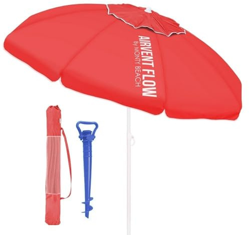 LOLAhome Sombrilla Playa 180 cm y Soporte Arena, protección UV+50, Rojo