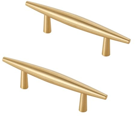 Schubladengriffe Gold Vintage, 2 Stück Möbelgriffe Massive Messing Griffe | Schubladengriffe Gebürstet Schrankgriffe Lochabstand: 64-224mm Türgriffe Küche Griffe für Küchenschränke Goldene 64mm/2.5in