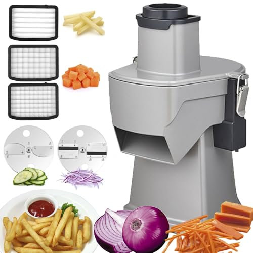 Picadora de verduras eléctrica de 200 W, cortadora de alimentos automática multifuncional 4 en 1 for rebanar, triturar, cortar en cubitos y cortar, con múltiples cuchillas for uso comercial y doméstic