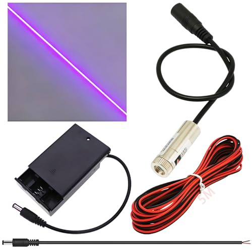 CTRICALVER Kit di modulo laser con fuoco regolabile, (Forma della sorgente di luce: Linea viola) Diode di modulo laser industriale 405 nm, 3-5V, Collegamento DC 2,1 mm + Kit di alimentazione