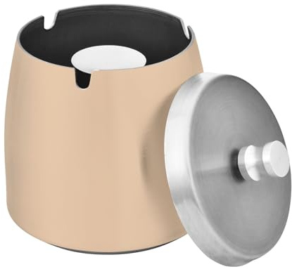 Aschenbecher aus Edelstahl, mit Deckel, für Zuhause, Büro, Outdoor, Balkon, niedlicher rauchfreier Zigarren-Aschenbecher für den Außenbereich oder für den Garten, Beige