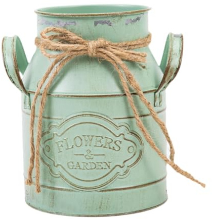 FewNvWa Vaso in Metallo per Fiori, Lattina per Latte in Stile Country per La Casa, Verde