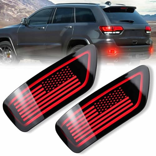 GEEGEETOP Full Lens LED Rear Reflector Bumper Fog Light Assembly kit for Jeep Grand Cherokee 2012-2021 Compass 2011-2017 Dodge Journey 2011-2017,Turn Signal Light & Brake Light & DRL (SMOKED)