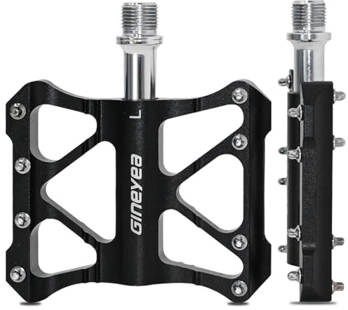Gineyea Fahrradpedale, CNC Aluminium 9/16-Zoll Flat Pedale, Flachpedale mit Rutschfester Plattform & Cr-Mo-Stahlachse für Rennrad, MTB, E-Bike