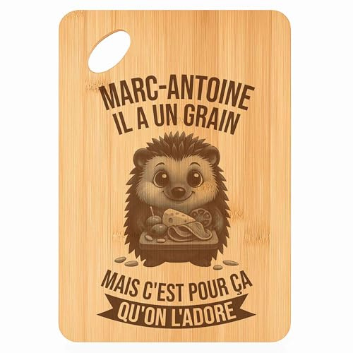Planche à découper Marc-Antoine Hérisson Grain - Plateau Apéro en Bambou Cadeau Gravé pour Homme Cuisine Barbecue