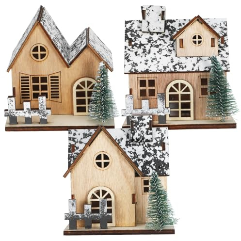 ERINGOGO 3 Casette Natalizie in Legno con LED Luminosi Decorazioni Invernali Rustiche per Tavolo Mensola e Natale Calde per Atmosfera Accogliente