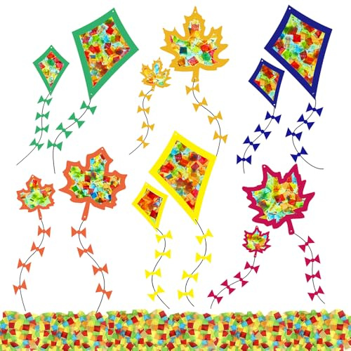 PASLFC Bastelset Herbst 12 Stücke,Fensterbilder Herbst Basteln, Herbstdeko Papierkite,Herbst Bastelset Fenster, Herbstbasteln für Mit Lanyard,Papierbastelsets Geburtstag DIY Handarbeit