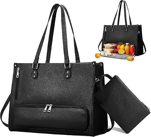 hzuisst Arbeitstasche Damen, PU Leder Handtasche mit Isoliert Kühlfach, 15,6 Zoll Laptoptasche Damen, Groß Aktentasche Damen mit Langer Schultergurt für Arbeit, Schule, Büro