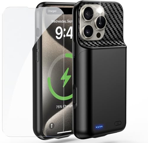 ZIPONAS Akkuhülle für iPhone 15 Pro Max (6.7 Zoll), 13800mAh Tragbare Ladebatterie Zusatzakku Externe Handyhülle Batterie Wiederaufladbare Schutzhülle mit Panzer Schutz Glas Folie