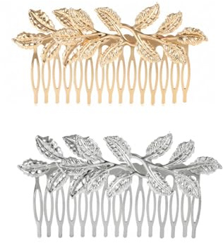 BrightGlow Strassblad hårkam metallblad hårsidokammar blad brud bröllop hårnålar strass sidokam brud-hårnålar hårsmycken för kvinnor guld silver 2 stycken