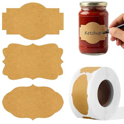 Acsatont 300 Pcs Kraft Etiketten Aufkleber(30x50mm), Geschenktüten, Selbstklebend Aufkleber Beschriften, Perfekt für Geschenkaufkleber für Marmeladengläser, Umschläge