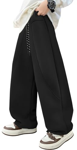 SEAUR Baggy Pants for Boys Long Pants Drawstring Elastic Waist Wide Leg Casual Trousers Streetwear 5-6 Years Black