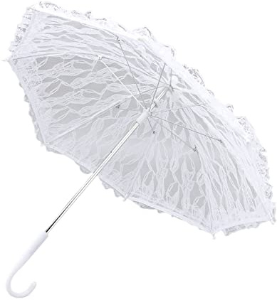 KKPLZZ Vitt Spetsparasollparasoll, Vintage Brudparaply med J-handtag, för Bröllopsfotograferingsbalfestdekorationer