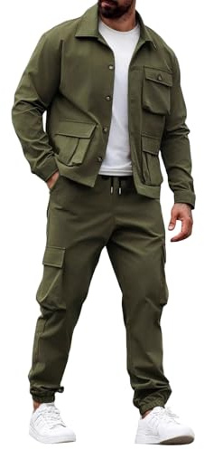 Generisk träningsoverall herr mode joggingdräkt herr, hemmadräkt cargojacka cargobyxor tvådelad kostym bekväm träningsoverall säckig fritidsoverall casual byxor ledig sportdräkt tracksuit, Grön, 3XL
