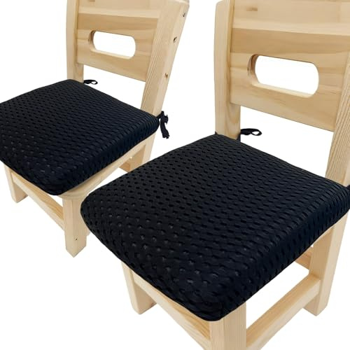 Esme L&H 2Pcs 12 Inch Kids Chair Pads with Ties Breathable 3D Air Mesh Chair Cushion Square Seat Cushion for Kids Chair/School Chair/Wood Chairs (Black,2pcs)