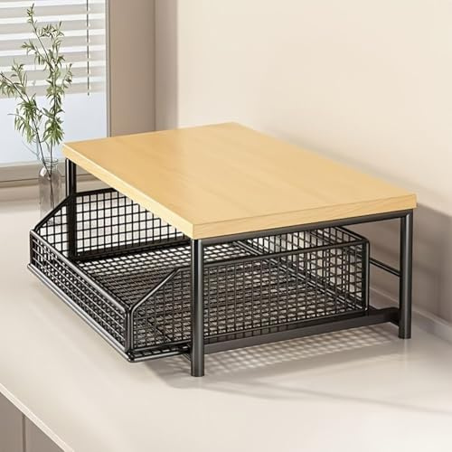 LatoYard Carrito de cocina para microondas con cesta de almacenamiento inferior, para estante rodante compacto, 16.5 pulgadas de largo x 11.8 pulgadas de ancho x 15.7 pulgadas de alto, marco de MDF y