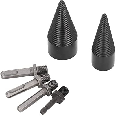 Dioche a Log Spli6 Pcs Wood Splitter Drill Bit Set - Heavy Duty Cone Drill Bits with 32mm & 42mm Sizes, Includes 4 Handle Types for Versatile Wood Splitting, Perfect for Camping &