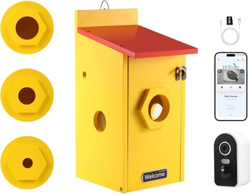 Nistkasten mit 4MP Kamera WLAN, Bunte Vogelhaus für Draußen Wetterfest, 2,4 G WiFi & App Benachrichtigung, Video/Fotoaufnahme & Bewegungserkennung, Beobachten Sie das Nisten und Schlüpfen, Nachtsicht