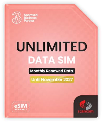 Three Unlimited Data SIM Card – for Portable WiFi, Routers & Phones – Preloaded Until November 2027 – Dual Network (Three & Vodafone) Stronger Coverage