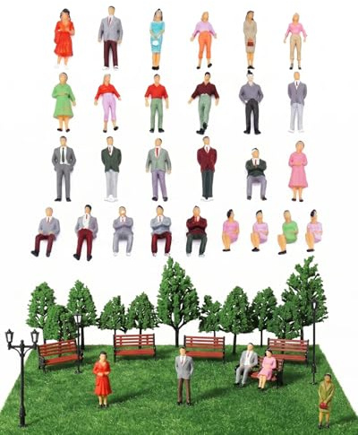 HAPZUR Set di 40 Piccole 1:75 Figure Dipinte Colorate Figurine de Miniature Figure in Diverse Pose Modello Figurine di Modellini di Treni Proporzione in Miniatura Statuina