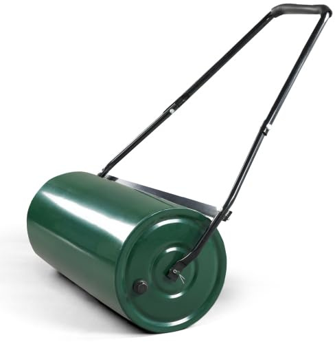 LEADZM Rouleau Gazon 50 L, Surface de Contact 60 cm, diamètre 32 cm – remplissable de Sable ou d'eau, Rouleau aérateur de pelouse, poignée rembourrée, Confortable et Efficace