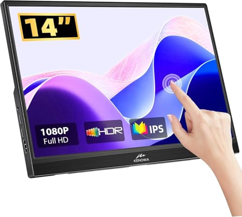 Kenowa 14 Inch Portable Monitor Touchscreen Touch Screen 1920 x 1080 IPS HDR FHD External Monitor with USB Type C HDMI for PC Raspberry Pi Laptop Windows OS