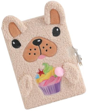 Plush Puppy Journal Locked Diary with Key - Cute Secret Dog Book Jig