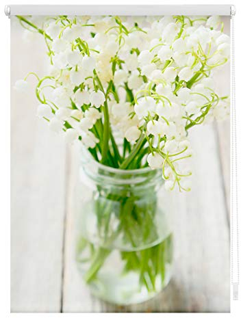 Lichtblick Klemmfix Tageslicht-Rollo mit Motiv, ohne Bohren, Blickdicht, Seitenzugrollo, Made in Germany, Maiglöckchen - Weiß 60 x 150 cm (B x L)