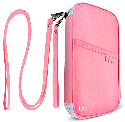 RFID Blocker Familie Reisepass Brieftasche, Reisepass-Etui Dokumenten Organizer mit Zwei Abnehmbaren Tr?gern f¨¹r M?nner und Frauen