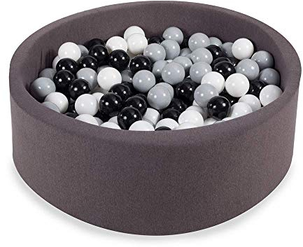 Angelove Bällebad Baby Kinder 90x30cm – Weiches Baumwoll Ballpool mit 200 Bällen – Sicheres Spielzeug für Kleinkinder – Modernes Design für Jungen & Mädchen, Coton, Dunkelgrau