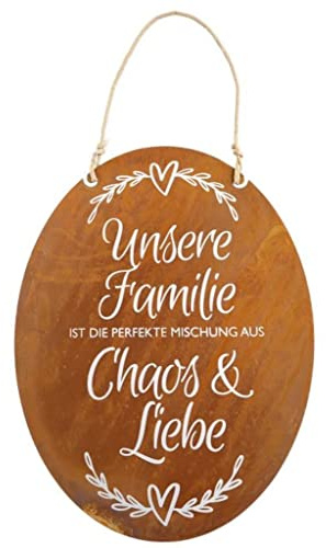 Badeko Spruchtafel Chaos Liebe Familie Edelrost Schild Rost Tafel mit Spruch Deko 40 x 40 cm