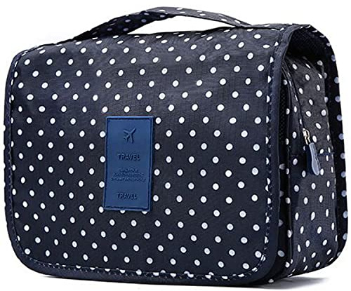 Travel Toiletry Bag, Hanging Toiletries Wash Bag Makeup Cosmetic Organizer Bags for Women Girls Kids Waterproof Foldable (Polka Dots)