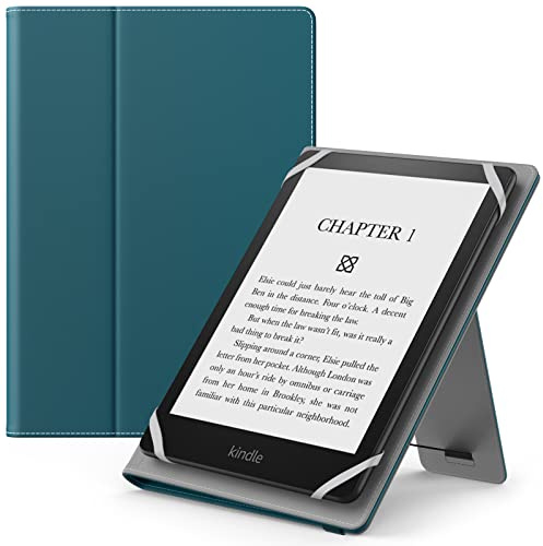 MoKo Universal Case for 6,7 eReaders Tablet - Kobo/Voyager/Lenovo/Sony, Lightweight PU Leather Folio Shell Cover Case, with Hand Strap/Kickstand, Turquoise