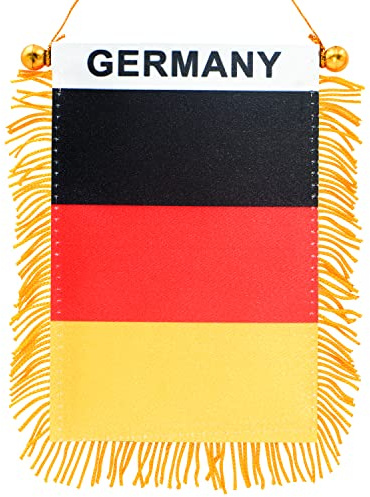 Anley - Bandera de Alemania con flecos para colgar en ventana, 4 x 6 pulgadas, minibandera y decoración de espejo retrovisor de coche, con flecos y doble cara, bandera alemana para colgar con ventosa