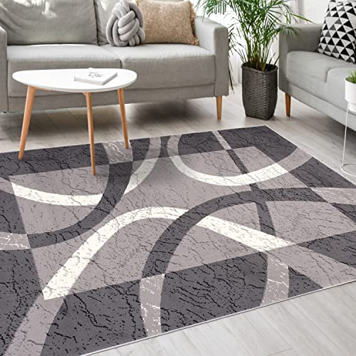 Mazovia Groß Teppich Wohnzimmer 200x300cm Anthrazit Grau Geometrisch Weich | Teppich für Schlafzimmer Büro Esszimmer 90er-Retro Pflegeleicht Fußbodenheizungsgeeignet Reinigungsmittelbeständig Kurzflor