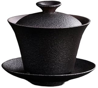 HonHeam Tazza da tè giapponese in ceramica grezza fatta a mano in ceramica Kung Fu tazza da tè piccola ciotola da tè retrò (nero)