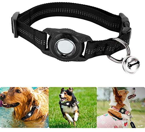 Hundeband mit AirTag Airtag-Hundehalsband für wasserdicht AirTag-Haustiere Anti-Drop AirTag-Hundeleine Haustierhalsband-Etui Anti-Verlust-Air-Tag-Etui-Halter und Hunde Schlaufenzubehör (Schwarz-M)