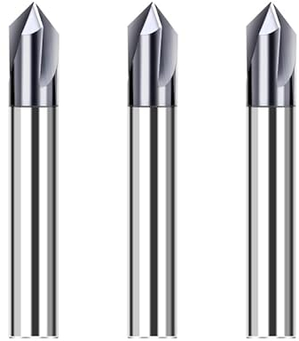 CREEYA 3 Stücke Hartmetall Fasenfräser 4mm, 3 Zähne/3 Schneiden, HRC 55, 90°, AlTiN Schwarz Beschichtung CNC Fräser, VHM Fasenfräser 4mm Für Stahl Metall Kunststoff Holz (4mm,90°)