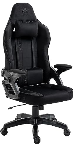KRAKEN CHAIRS Gaming Stuhl Stoff Samt Ergonomisch - Schwarz Gamer Stuhl Mit Lendenkissen, Kopfkissen, 2D Armlehnen Und Wippfunktion, Bürostuhl Mit 120° Rückenlehne, 130 kg Belastbarkeit