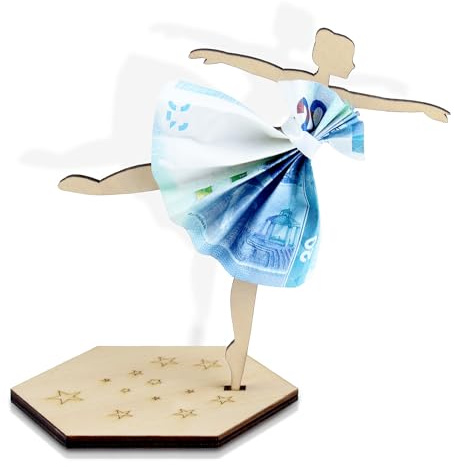 TAKULA 13x10cm Ballerina Holz Geldgeschenk-Box für Geldscheine & Gutscheine | Holz, elegantes Ballerina-Design, für Geldscheine & Gutscheine, für Geburtstage, Muttertag & besondere Anlässe für Damen