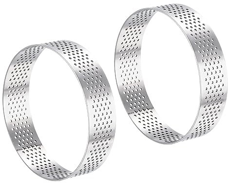 sourcing map 2pcs Stainless Steel Cake Rings for Baking, Perforated Cake Mousse Ring Kitchen Baking Heat-Resistant 3.1 Diameter, 0.8 Height,for Cake Dessert, Silver