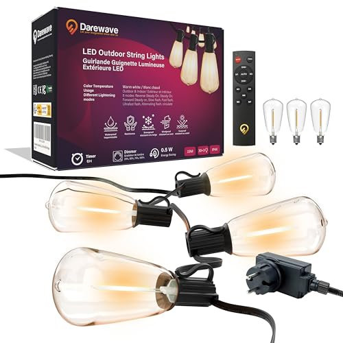 Darewave 19M lichterkette außen dimmbar mit 30+3 Glühbirnen Warmweiß ST38, IP44 Wasserfest, led lichterkette für Garten, Balkon, Terrasse, Patio, Party. weihnachtsbeleuchtung außen