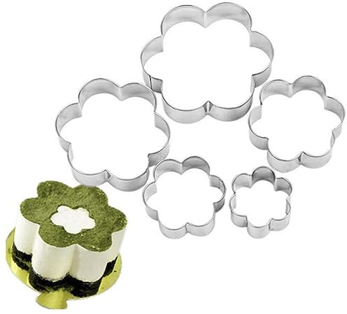 5pcs Flower Shape Cookie Cutters, Cookie Cutter, Stainless Steel Biscuit Mold, Cookie Cutter in The Shape of 5 Different Sizes Used for Fondant, Cake, Chocolate, Fruit, Sandwich(Silver)