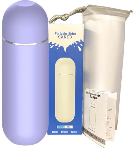 SARED Bidet Portable 380ml – Bidet de Voyage Réutilisable – Hygiène Intime Sans Lingette – Design Ergonomique Anti-Fuites – Sans BPA – Camping, Post-Partum, Toilette Nomade (Violet)