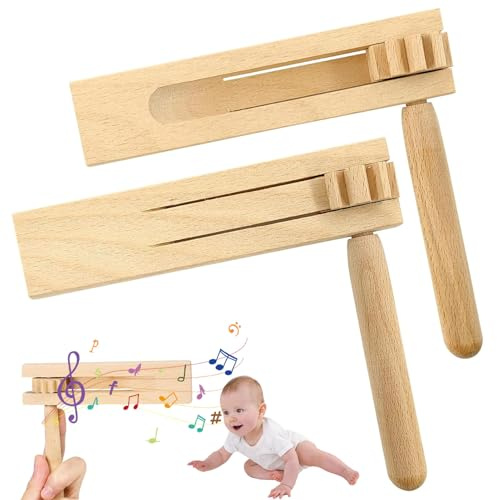 2 Pièces Créateur De Bruit À Cliquet en Bois,Jouet À Cliquet en Bois,Jouets À Cliquet Manuels,Crecelle Enfant Cliquet en Bois,Crécelle en Bois Instrument De Musique pour Les Parties de Jeux